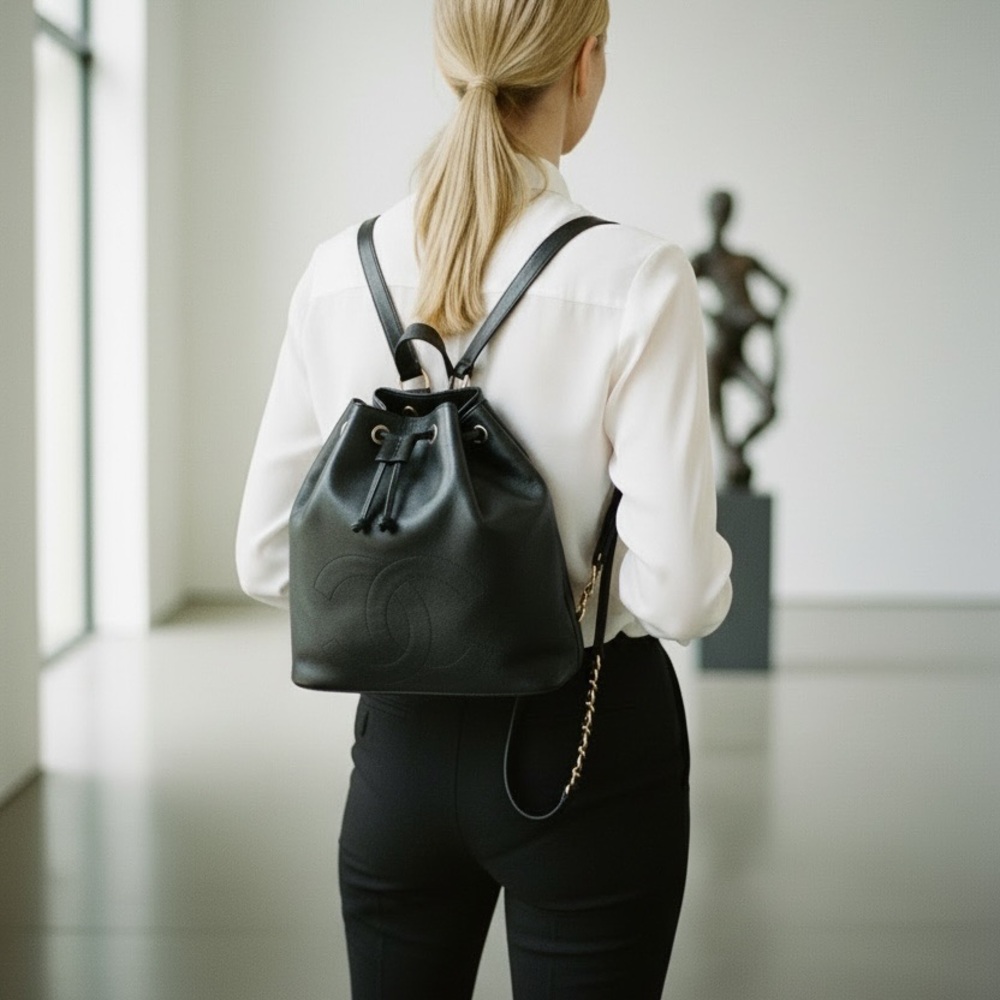 CHANEL Black Leather Backpack - Picture 7 of 9